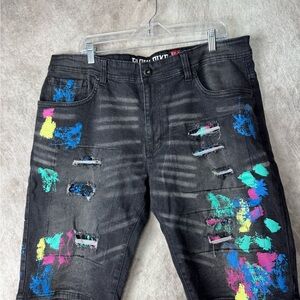 Black Pike  Distressed Jean Shorts with Colorful Accents
